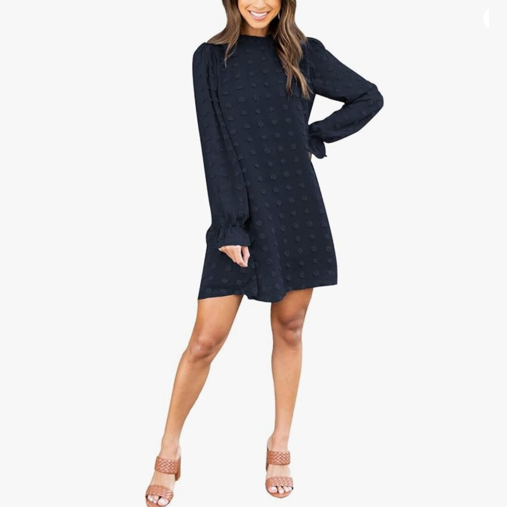 Long Sleeve Dress: Swiss Dot Chiffon Short Dress